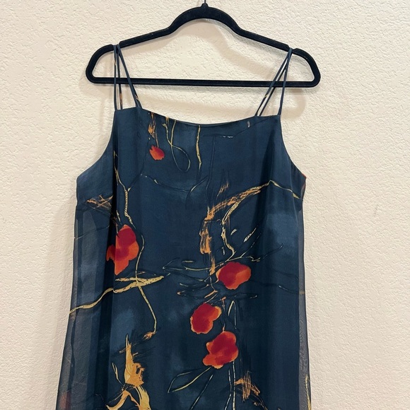 St Tropez West Dress 14 Black Red Floral Spagetti Shift Midi VTG 90s Y2K Goth - Picture 7 of 11